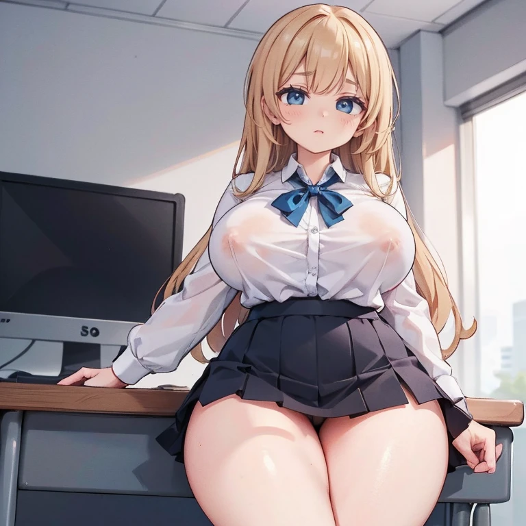 Anime Kawaii sexy Perfect Slim sensual body large breast and huge thighs, An intricate and highly detailed illustration of anime () anime girl sitting on a desk with her legs crossed, office clothes, on a desk, thigh and skirt, sitting on a desk, tight costume, trends on cgstation, good hips and Legs long, standing on a desk, sleek legs, pose sexy, Legs long, (SFW) safe for work, Business attire, nice legs, photorealistic perfect body, Kafka by Honkai Star Rail
