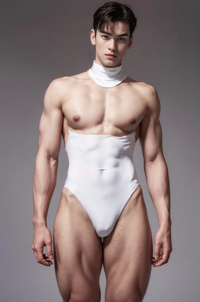 (masutepiece,High resolution,ultra - detailed:1.0),1(Boy,Robot Boy),Perfect male body,Look at the camera,Delicate eyes and delicate face,extremely details CG,Unity 8k Wallpaper,intricate-detail,solo person,Detailed face, (Futuristic skin tight white leotard), Best Quality, hands visible, extra short hair:1.5 , full length shot(fls) , big hips , details, hyper details , photorealistic , only male , puffy nipples , 16k resolution , ultra-high clarity , hyperrealism, uhd,. K-pop idol, whore , slutty whore , swollen nipples , defeat , grins , thick thighs, masculine boy , manly face , ((unrealistic wide hips , unrealistic wide pelvis )) , ((small waist , narrow waist)) ,tight , very tight leotard , (((only boy , only male))) , sleeveless, (realism: 1.5), (Realisitc: 1.4), (Absurdity: 1.4), 8k, ultra-detailed