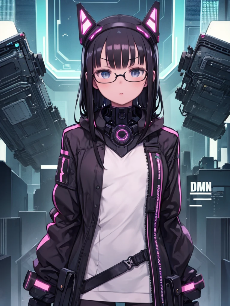 (masterpiece, Highest quality), One girl, Black Hair, Glasses, cyber punk, alone, Waist high, Sexy Appearance