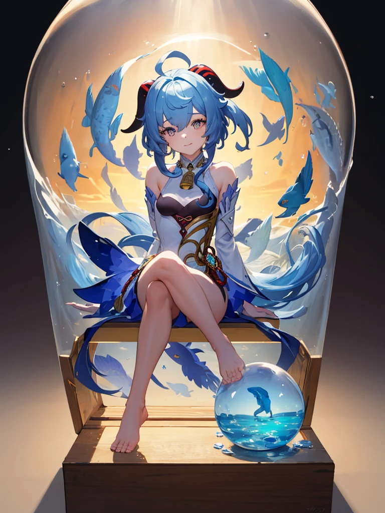 1girl,ganyu_genshin_impact,mysterious,vivid color,shiny, underwater transparent sealed hemispherical glass dome, full body,barefoot,long hair tranquil nature, koi,Underwater, Dome,close up,Dynamic actions,Lens perspective,(((Box composition))),sit cross-legged and lean against the bookshel, volumetric lighting, multi-color eyes, detailed eyes, hyper detailed,light smile, highly detailed, beautiful, small details, ultra detailed, best quality, intricate, 4k, 8k, trending on artstation, good anatomy, beautiful lighting, award-winning, [(Transparent background:1.5)::5],(((masterpiece))),(((best quality))),(((extremely detailed))),illustration, 