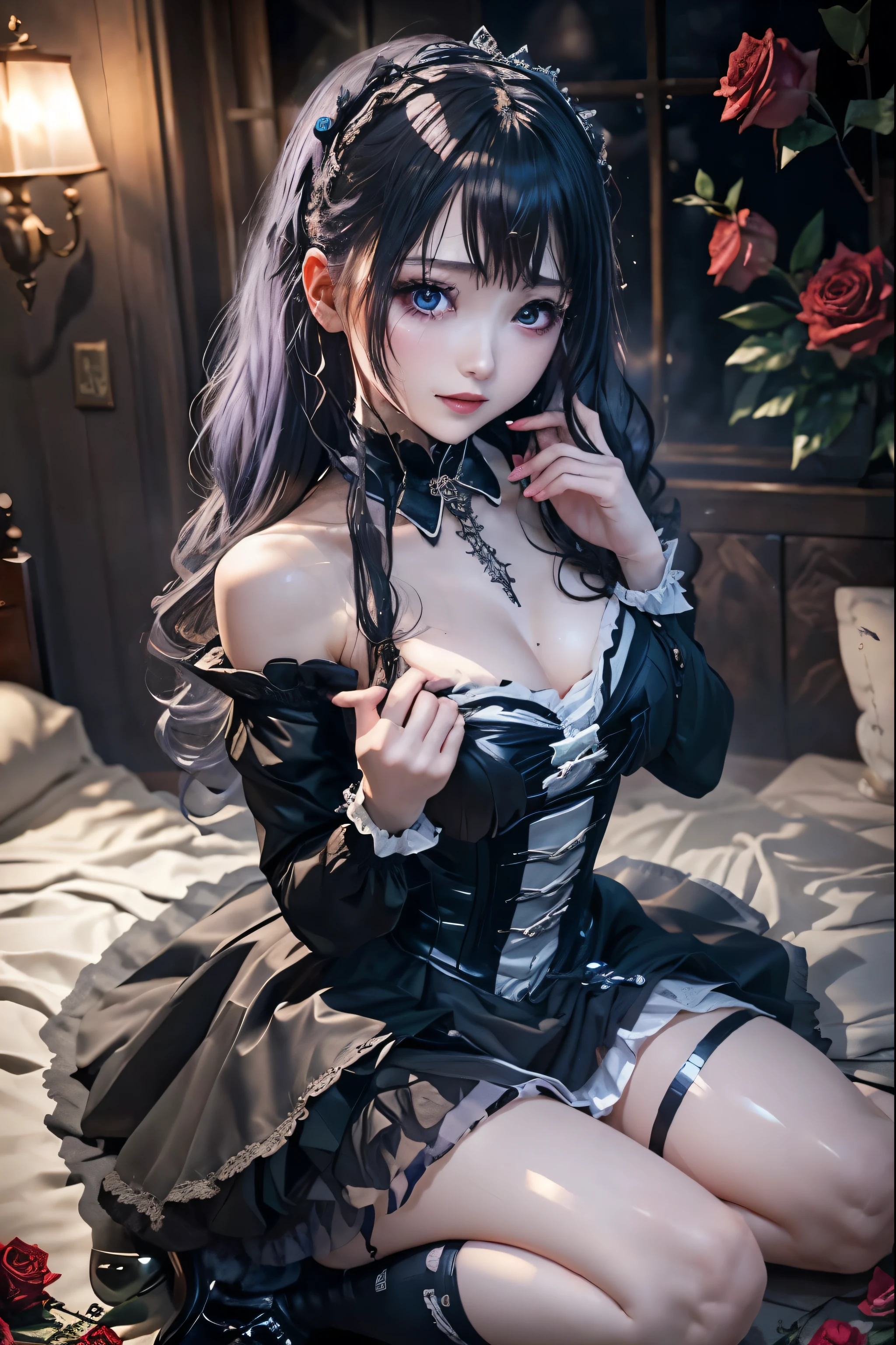 Hard Dark Gothic Makeup、Black dark eyeshadow、sad、Good skin radiance、Dark Gothicメイク、Dark smile、palace、The beauty of fragrance、24-years-old、Expressions of intense sexual pleasure、Embarrassed look、Dark Gothic、Highest quality、Expression of sexual pleasure without pain、Drunk face、Purple maid outfit、mysterious、noble、Loving smile、Twin tail hair、Right eye is blue、Left eye is red、Super tempting pose、Platform heel shoes、Heavy makeup、Gothic ta Clothing、Silver Hair、Long Hair Straight Hair、Cute Gothic Loliress、Beautiful Face、elegant face、Attractive face、Stained glass background、Chest glistening with sweat、The room is dark、goth long dress、Bell Sleeves、Wizard Sleeve、Decadent look、Sexually excited expression、Wet shiny thigh water、Thighs that are wet and shiny with oil、Background of a room full of roses、Sad look、Rose Maiden、The embroidery is pink、The dress has pink embroidery.、Thigh-high socks、Knee-high socks、Gentle expression、Dark black eyeshadow、Stained glass and rose background、Thighs are a little thin、Female Duo、Female couple、dark church background、Stained glass、Black metal world、Dark Castle、Dark Room、Slender body、gothic long dress、Victorian dress、Small breasts、With a glass of wine in your right hand、With a lantern in his left hand、The bed is covered with roses、Her thighs are shining with sweat、My body is wet and shiny、There is a lot of glitter on the thighs、I am sweating、My thighs are sticky with sweat.、My thighs are glistening with sweat、My whole body is sweaty and shiny、I sweated a lot.、My thighs are sweaty、My wet thighs are glistening with sweat.、There is a lot of sweat shining all over my body、Slender body、I rest my head on the pillow、Sleeping in bed、Beautiful legs、Outstretched legs、Lying in bed、Lying on your back in bed、On all fours、Knee Up、Kneel、Put your arms behind your back、Kneeling on the bed、Super beautiful straight hair、Straight hair to the ends、Straight Perm Hair、Show off your thighs、Sit on the bed、Ass on the bed、Sitting with legs apart、