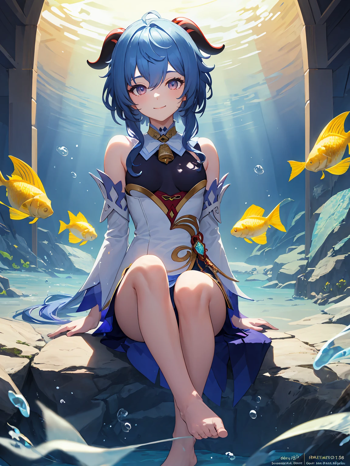 [(Transparent background:1.5)::5],(((masterpiece))),(((best quality))),(((extremely detailed))),illustration, 1girl,ganyu_genshin_impact,mysterious,vivid color,shiny, underwater transparent sealed hemispherical glass dome, full body,barefoot,long hair tranquil nature, koi,Underwater, Dome,close up,Dynamic actions,Lens perspective,(((Box composition))),sit cross-legged and lean against the bookshel, volumetric lighting, multi-color eyes, detailed eyes, hyper detailed,light smile, highly detailed, beautiful, small details, ultra detailed, best quality, intricate, 4k, 8k, trending on artstation, good anatomy, beautiful lighting, award-winning,