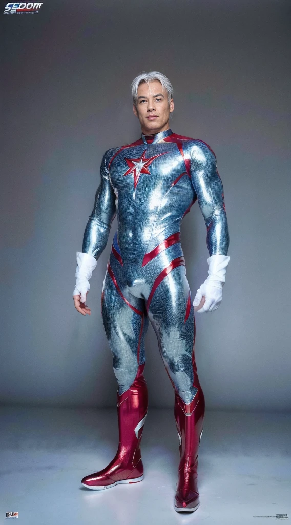 (realistic,hyper-detailed,8k,DC comic superhero,Captain Atom,captainatom),
(silver suit,silversuit),
(red gloves,redgloves),
(red boots,redboots)