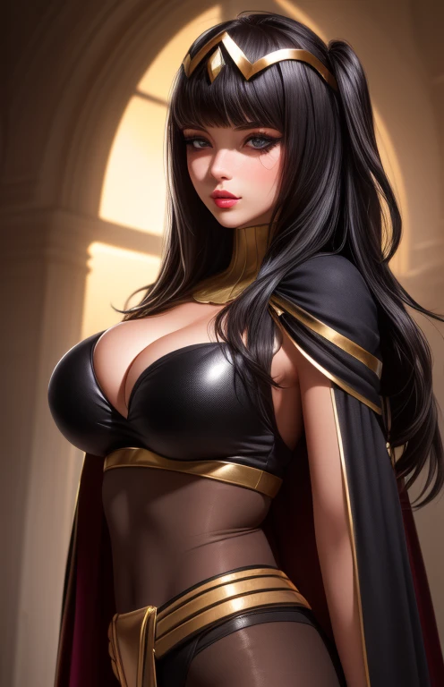 (ultra realistic,32k,RAW photo:1.1),(high detailed skin:1.1), 8k uhd, dslr, high quality, film grain, (makeup, mascara:1.1), lips,(thick\lips\), (shiny glossy translucent clothing:1.1), tharja, tiara, bodysuit, cape, loincloth, black leggings, long black hair,, huge breast, Mimicking playing an air guitar, (upper body:1.1) (busty:1.1) , (chubby:0.1),(lighting:1.2),dark theme, genetic engineering lab, dna manipulation, hybrid creations, ethical dilemmas