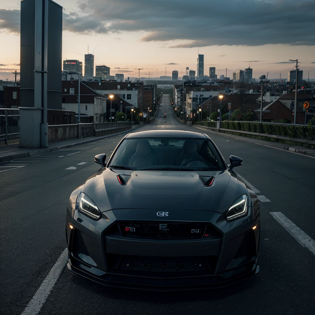Perfect GTR 35, with a city landscape in the background, Cinema lighting