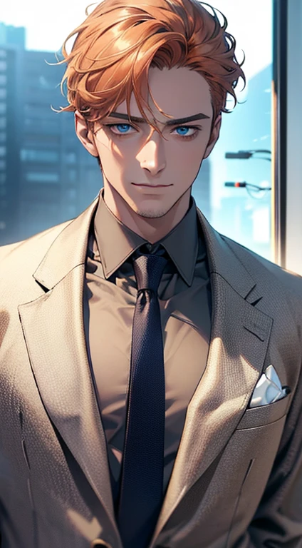 (best quality,4k,8k,highres,masterpiece:1.2),ultra-detailed,(realistic,photorealistic,photo-realistic:1.37),1 man,31 years old,mature man,very handsome,without expression,smile,short grey b
Orange hair,blue eyes,penetrating gaze,perfect face without errors,imposing posture,businessman,office background,cinematic lighting,hdr image