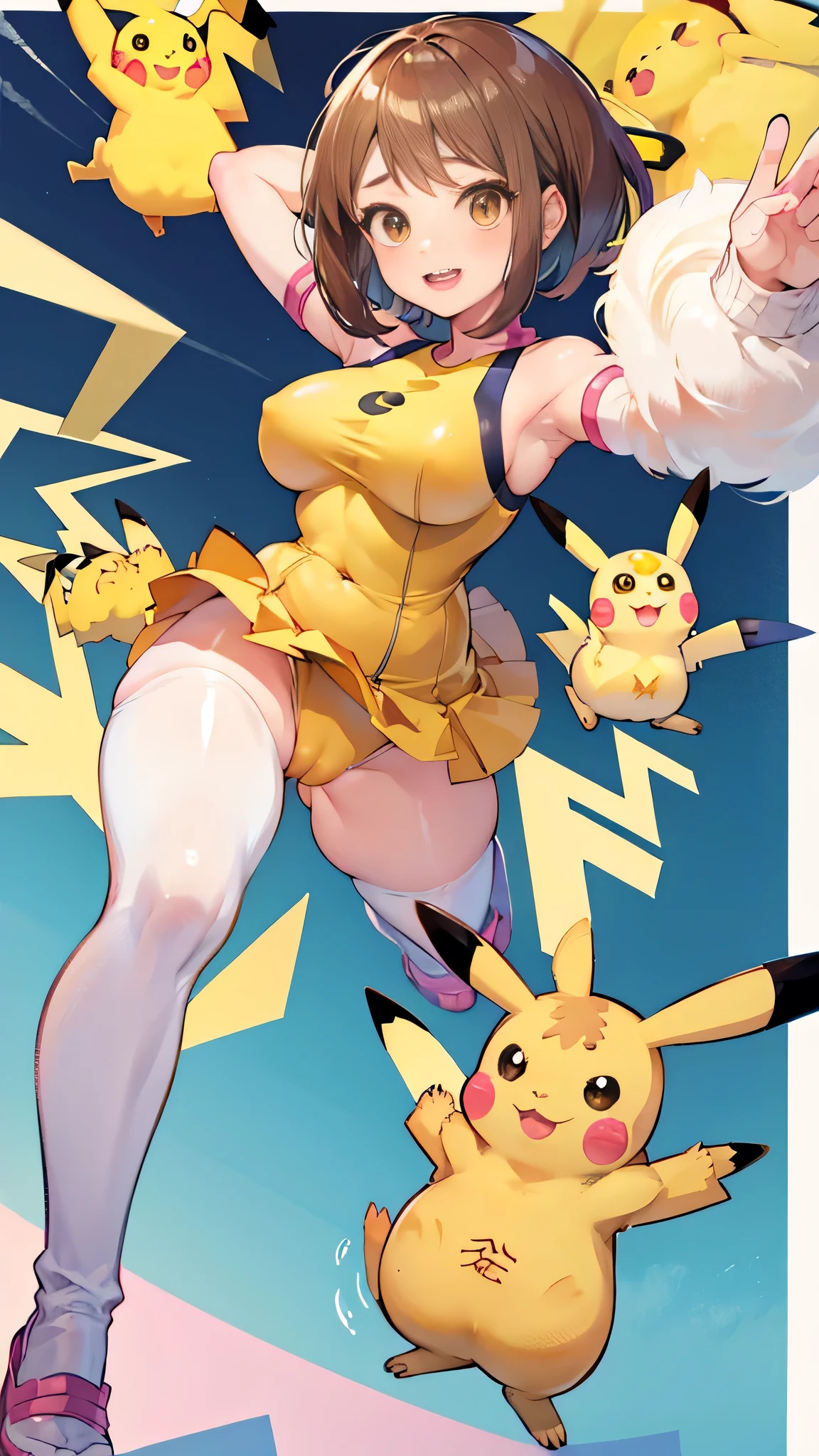 Uraraka, big tits, camel toe, Pikachu in the background