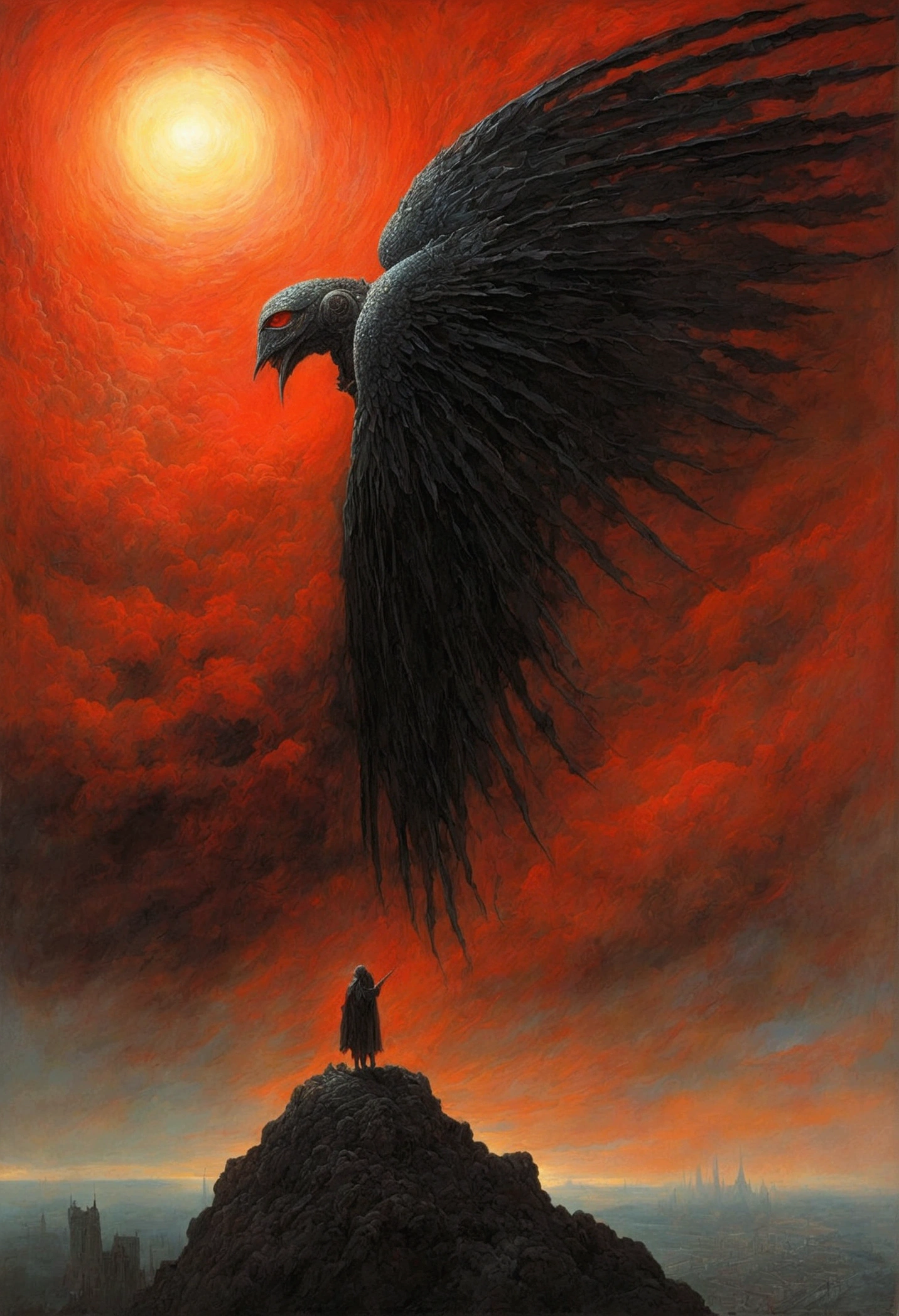 Mythical creatures, author:Zdzislaw Beksiński、Angel、Holy War、Big eye in the sky、Red/Black