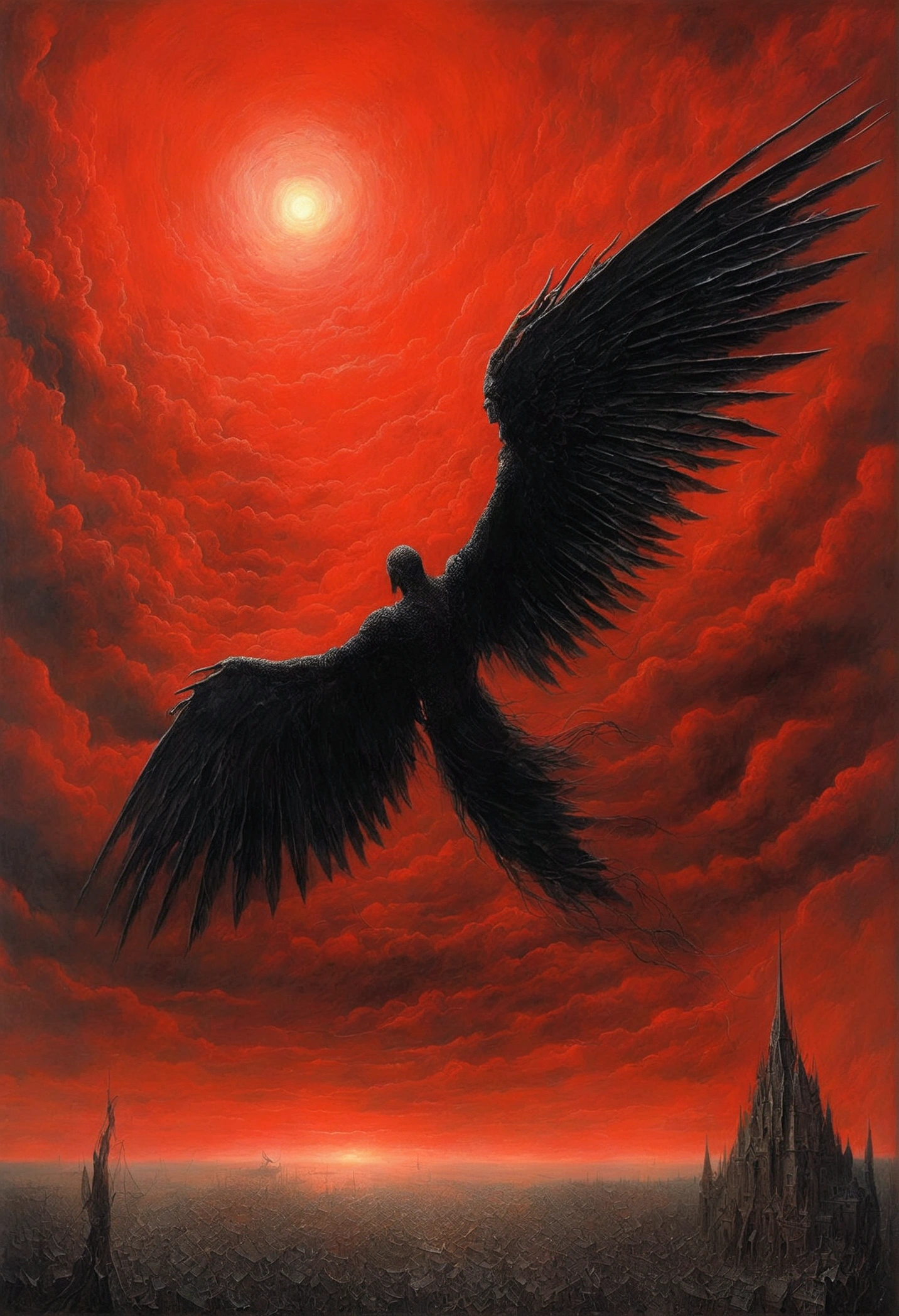 Mythical creatures, author:Zdzislaw Beksiński、Angel、Holy War、Big eye in the sky、Red/Black