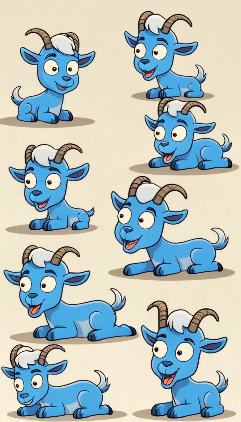 blue goat Cartoon Style,digital art,vintage style,animation Cartoon,Set of Retro Cartoon Mascot Characters - High Resolution Illustration