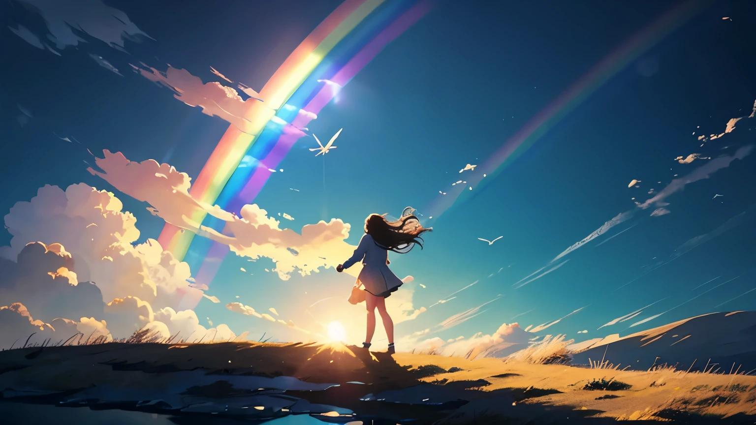 [Verse]
Colors in the sky
Feel them passing by
Chasing dreams so high
Living life so fly

[Verse 2]
Running through the breeze
Heartbeats never freeze
Moments like these
Bring me to my knees

[Chorus]
Chasing rainbows
Wherever we go
In the sunlight glow
We find our flow

[Verse 3]
No path set in stone
We're never alone
Adventure is our own
In the great unknown

[Bridge]
Eyes wide open now
Dreams we won't allow
To fade or disavow
We'll make our vow

[Chorus]
Chasing rainbows
Wherever we go
In the sunlight glow
We find our flow