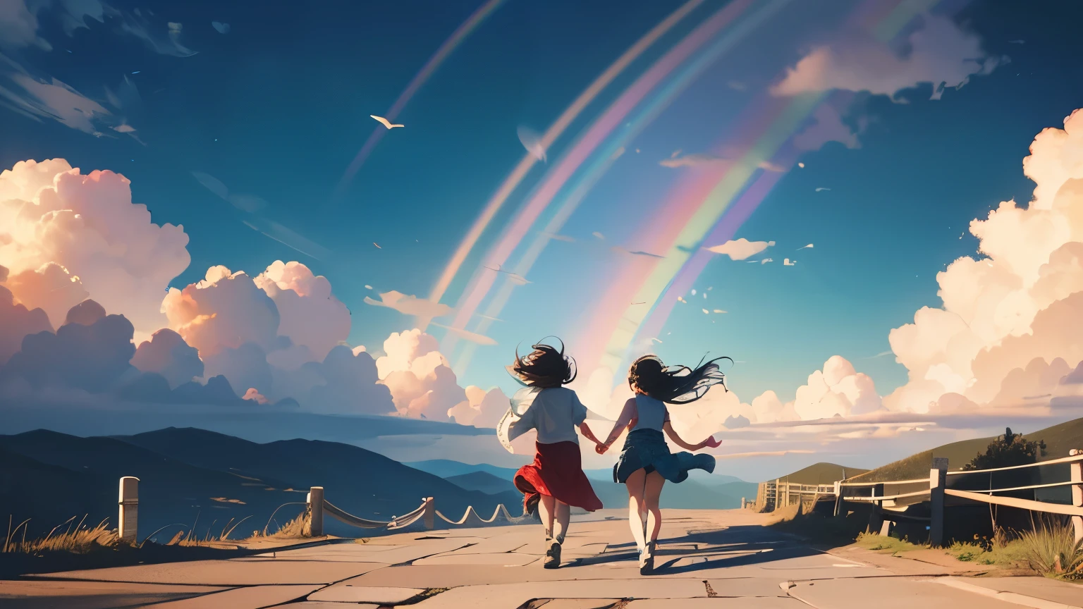 [Verse]
Colors in the sky
Feel them passing by
Chasing dreams so high
Living life so fly

[Verse 2]
Running through the breeze
Heartbeats never freeze
Moments like these
Bring me to my knees

[Chorus]
Chasing rainbows
Wherever we go
In the sunlight glow
We find our flow

[Verse 3]
No path set in stone
We're never alone
Adventure is our own
In the great unknown

[Bridge]
Eyes wide open now
Dreams we won't allow
To fade or disavow
We'll make our vow

[Chorus]
Chasing rainbows
Wherever we go
In the sunlight glow
We find our flow