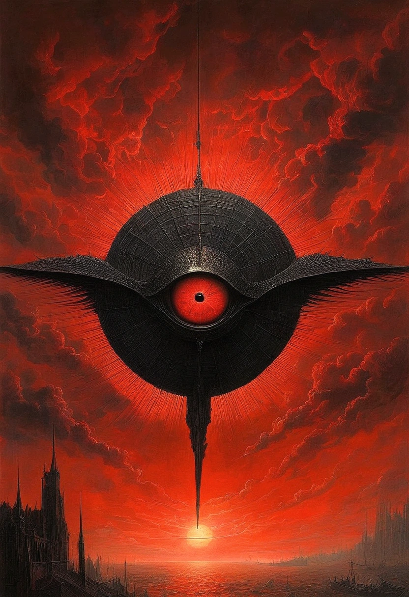 Mythical creatures, author:Zdzislaw Beksiński、Angel、Holy War、Big eye in the sky、Red/Black