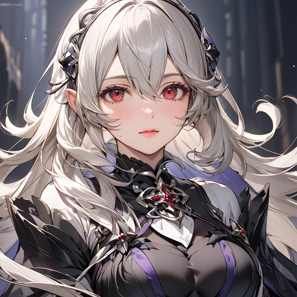 ((Highest quality)), ((masterpiece)), (detailed), (Perfect Face)、The woman is Kamui, a dark princess with medium-long silver hair.