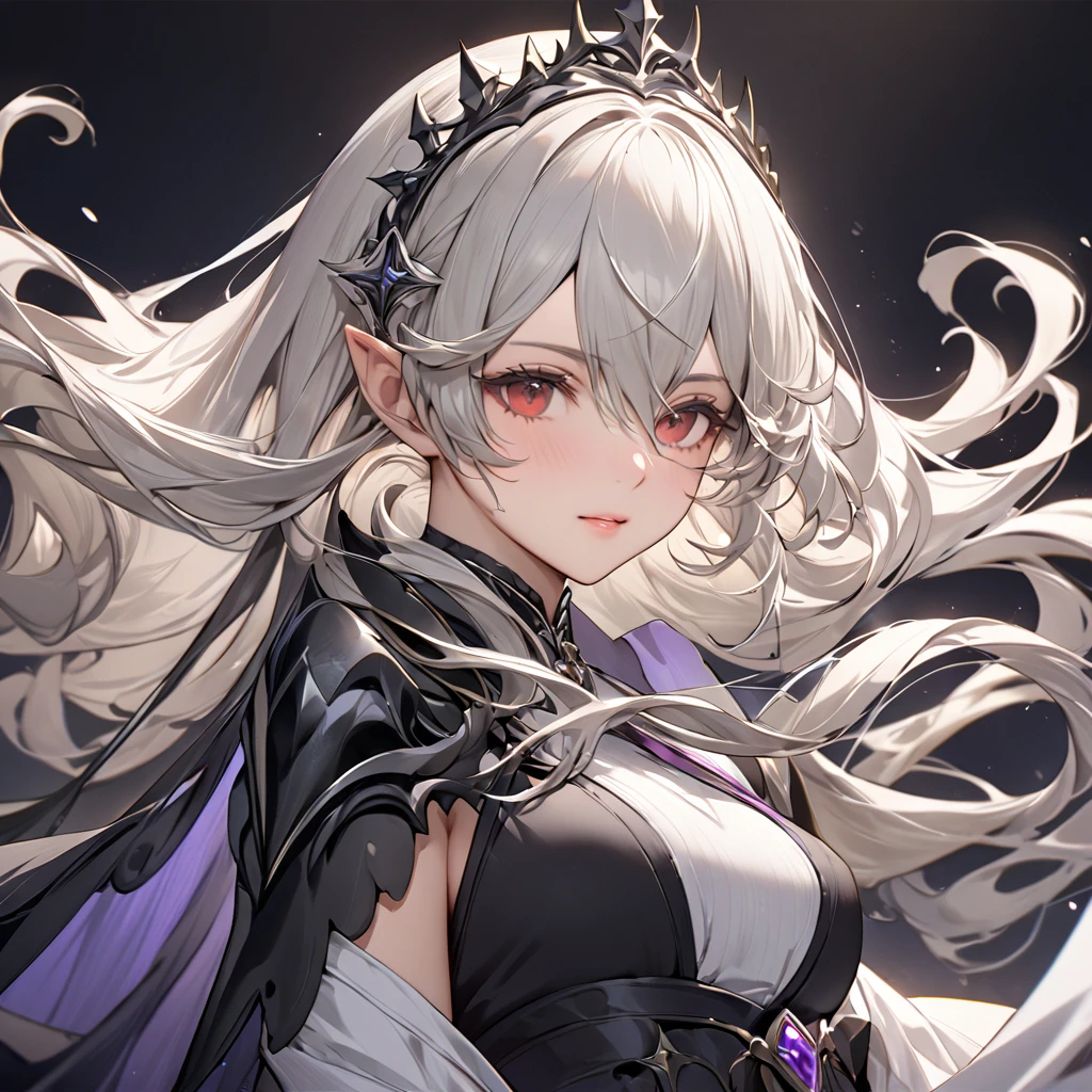 ((Highest quality)), ((masterpiece)), (detailed), (Perfect Face)、The woman is Kamui, a dark princess with medium-long silver hair.