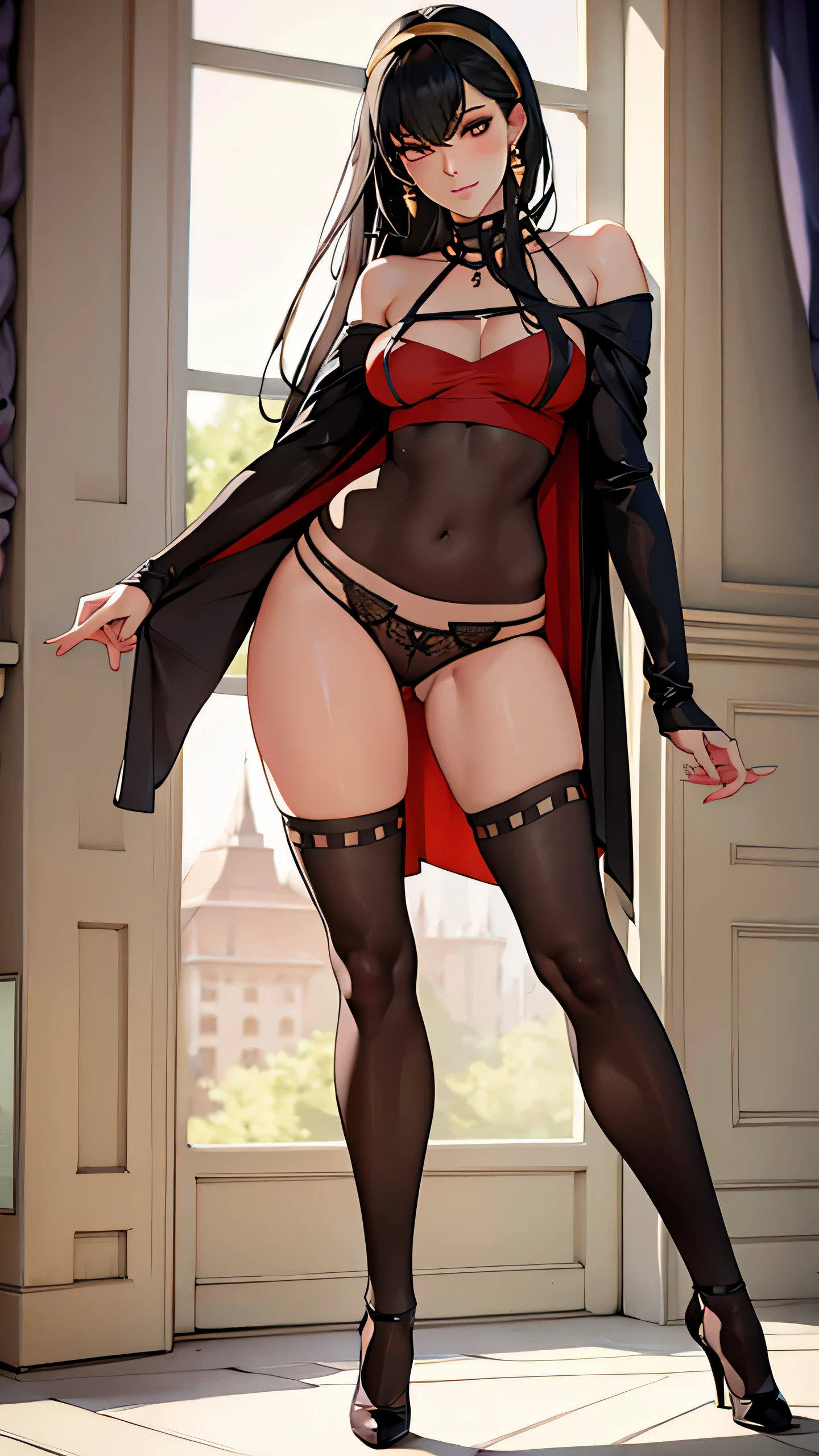 Yor Briar beautiful and tall super realistic and well detailed, legs open showing panties