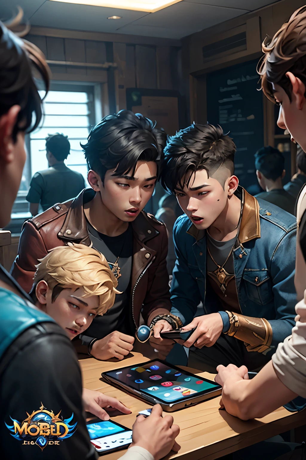 Group of 10 boys playing the Mobile legends video game 
