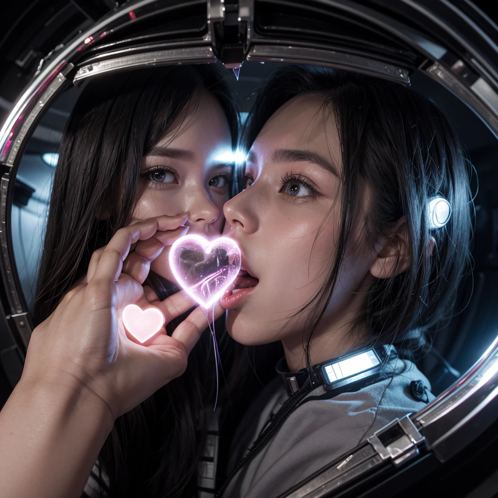 Heart of a human that reflects futuristic hate and love