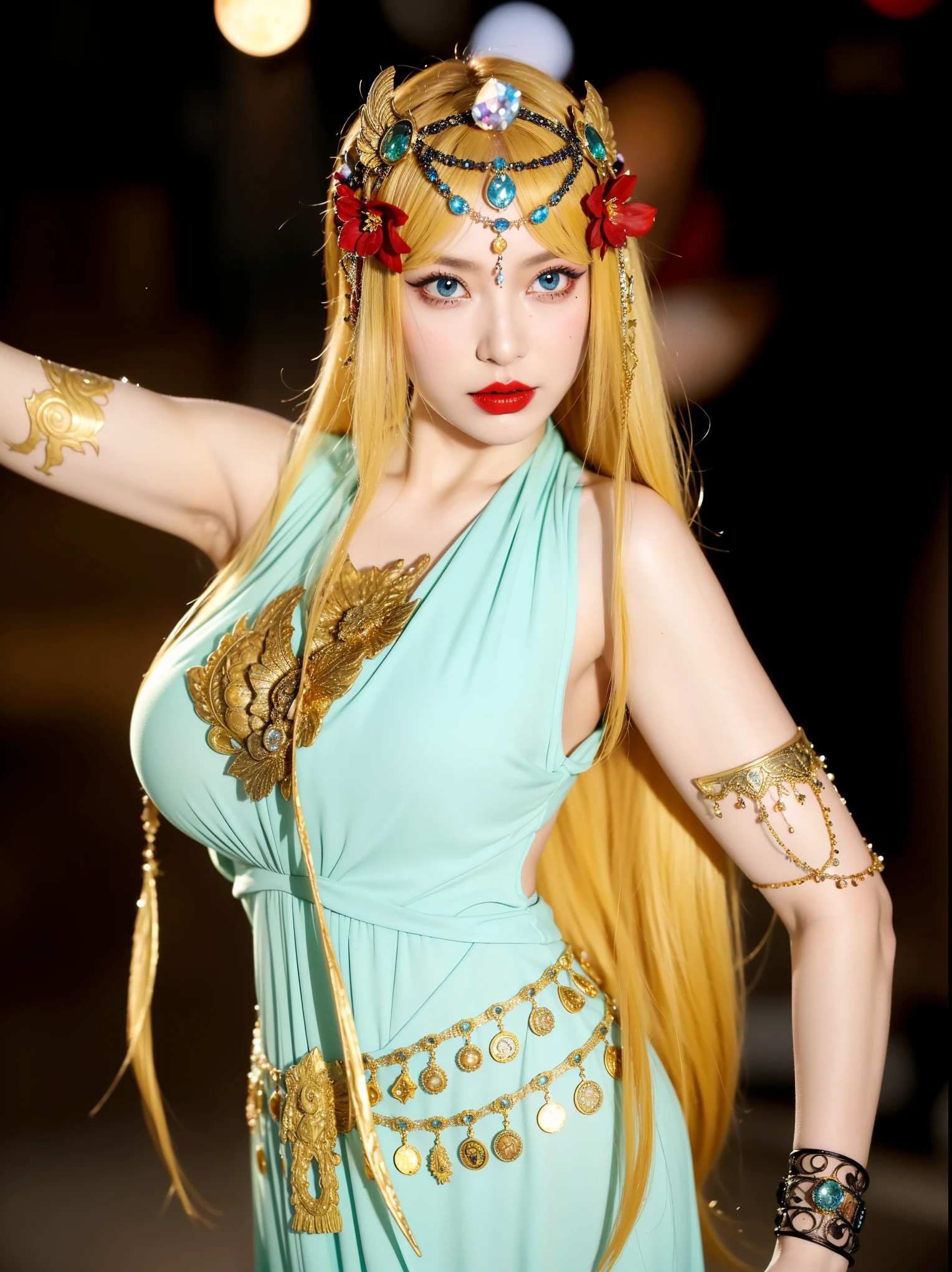 Detailed image quality，Witch Pandora，wing, Succubus Theme，堕落Angel，Excellent，scary，Secret Terror，Tentacles，With eyes，Uncanny Valley Effect，Beast Blood Moon，skeleton，vampire，Hellfire，Dark Queen，Angel，magician magic witch，16岁Angel，Eyes are blue(Pupils as deep as the starry sky)，Gorgeous tattoo designs all over the body，Surreal photos(8K picture quality，Rich in details)，Dark eyeshadow，Sexy thick lips(Red lipstick)，Tattoo designs on body，Dark Queen，Wear luxurious gold jewelry，Sparkling diamond gemstone，Silk Hanfu long skirt，Hands up，Gold armband