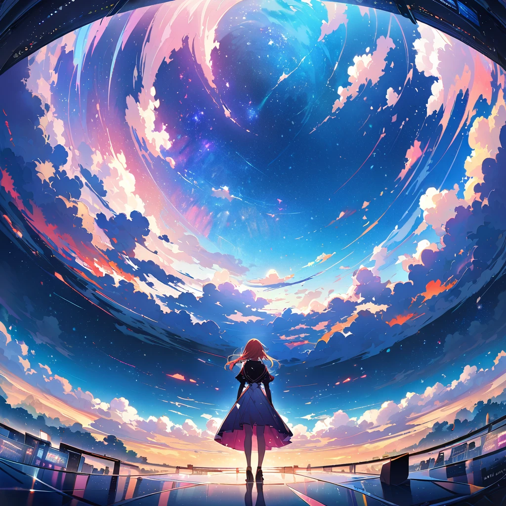 Official Art, Unified 8k wallpaper, Very detailed, masterpiece, Best image quality,Ultra Wide Angle,The water is like a mirror,Reflecting the sky。Looking up at the sky,The Milky Way is in the sky,Dynamic Angle, Grace, Bright colors,Winner of numerous awards, Ultra high definition, Clouds on the screen、