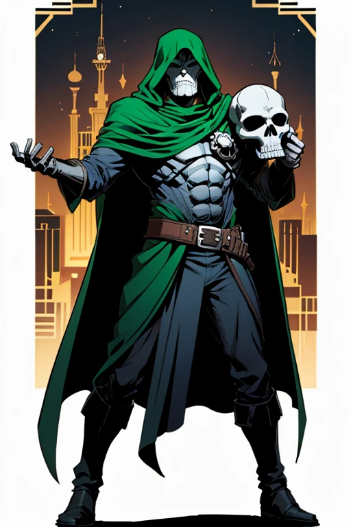 create doctor doom holding a skull