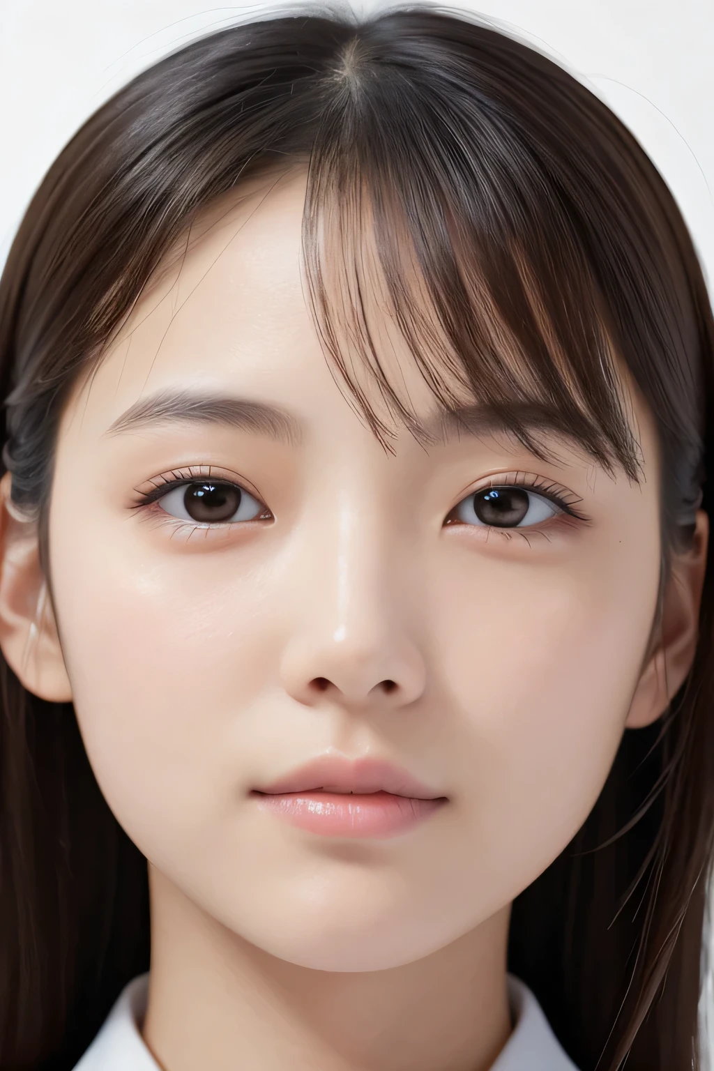 Ultra-realistic capture, Highly detailed, High resolution. 1 japanese girl, front face,white background, Skin texture must be natural, With such detail that pores can be finely identified. Skin should look healthy, In a uniform tone. Use natural light and color