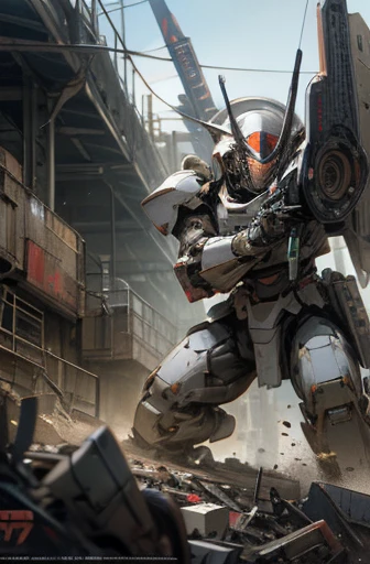 giant robot,meca,droid,heaby armor massive,human_not,anime style,battle field,holding_beamrifle,masterpiece,best quality,super detailed,super fine illustration,8k,industry meca design,