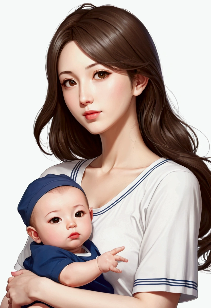 anime style young mother (only her in the photo)