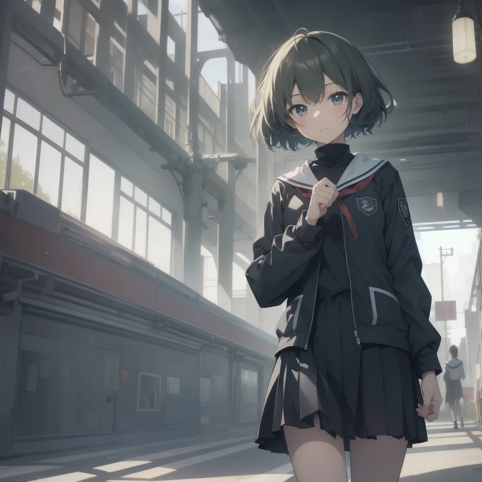 ultra-absurdres-Top quality by artist God, ultra-detailed, high resolution, anime moe artstyle, best anime 8k konachan wallpaper, pixiv contest winner, pool:2810, perfect anatomy,break, 1girl, (Please draw a girl walking sleepily to school alone. )break,(Solo,little female, 13-year-old:1.3),Full limbs, complete fingers,a junior high school student, (very short hair), short cut, flat chest, , small butt, small black eyes, beautiful detailed eyes, well-proportioned iris and pupils, expressive eyes, highres detailed hair, soft expression, salor school_uniform, sailor collar, serahuku, bow, pleated skirt,(Detailed Lighting), (Detailed background), in the School commute route. break,super detailed skin, Best cinematic lighting powered by famous artist, 8k,beauty illustration,photoshop_(medium),very aesthetic,break,((artist:fujima_takuya )), artist:clamp ,artist:carnelian ,artist:kantoku ,
