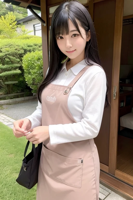 One girl, High resolution, Japanese women in their 20s、clerk、green apron、Black Hair、Shortcuts