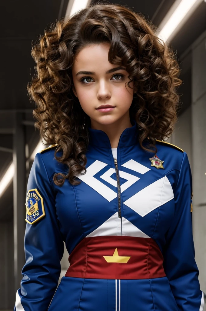 A brunette girl with curly hair and a bad character dressed in the uniform of the u.with a Quirk of electricity