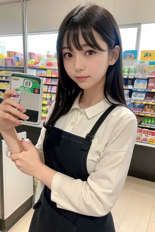 
One girl, High resolution, Japanese women in their 20s、Convenience store clerk、green apron、Black Hair、Shortcuts