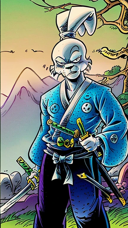 (Teens:1boy: usagi yojimbo), (extremely detailed CG unit 8k wallpaper),(master part), (best quality), (ultra detail), (best illustration),(melhor ombre), cowboy shot, (Sharp eyeliner, ombre, detail eyes:1), Japanese garden background, ,break , (timmstyle), upper body