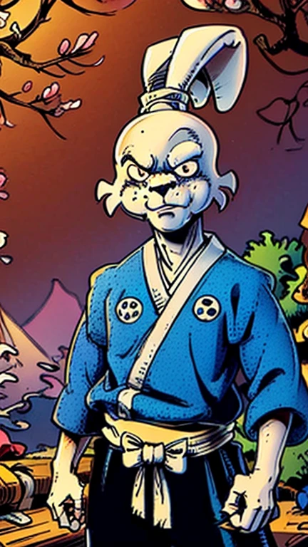 (s:1boy: usagi yojimbo), (extremely detailed CG unit 8k wallpaper),(master part), (best quality), (ultra detail), (best illustration),(melhor ombre), cowboy shot, (Sharp eyeliner, ombre, detail eyes:1), Japanese garden background, ,break , (StopMotion), upper body