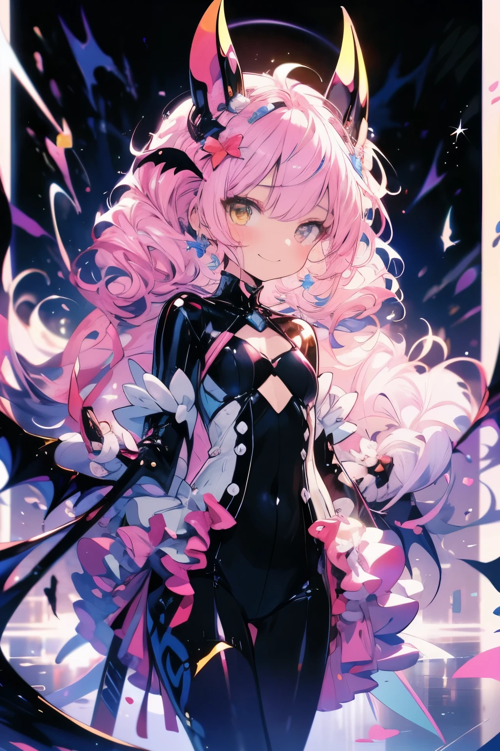 masterpieces.((Highest quality)), ((masterpiece)), (detailed), One girl, Pink Hair、Long Hair、Fair skin、White dresasterpiece、Embarrassed、smile、Yellow Eyes、Anime Girls, 魅惑的なAnime Girls, Small curves , Beautiful and attractive anime , Highest rated on pixiv, Pixiv 3DCG, 非常にdetailed,、Young Girl、Virgins、bat ears、Bat Woman