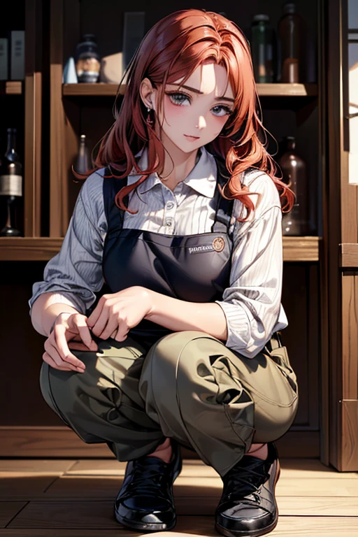 ((Highest quality)),(超High resolution),(Very detailed),(Detailed Description),((The best CG)),(masterpiece),Ultra-detailed art、(Highest quality、8k、32K、masterpiece)、(Realistic)、(Realistic:1.2)、(High resolution)、Very detailed、((Very beautiful face and eyes、Red hair、Loose wavy hair:1.6、hair band:1.9、carelessly tied hair))、1 female、Tight waist、Delicate body、(Highest quality、Attention to detail、Rich skin detail)、(Highest quality、8k、Oil paints:1.2)、Very detailed、(Realistic、Realistic:1.37)、Bright colors、Beautiful Japanese Women、Detailed face、Smooth Skin、Big Breasts、
"Part-time housewife working at a supermarket、((Light blue polo shirt、Features a simple logo and ribbed collar.。Bottoms are、Khaki Tapered Pants。Please wear a front apron or full-coverage apron of the same color、Shoes are black sneakers))。(Add accessories with a simple belt、This includes、This includes understated jewelry such as wedding rings and simple earrings.)。If necessary, Wear a light cardigan or jacket、(長い髪にはhair bandを使用する:1.6)。((Fresh ingredients are everywhere in the background、Food on the shelves、You can see that the products are neatly arranged.))。"