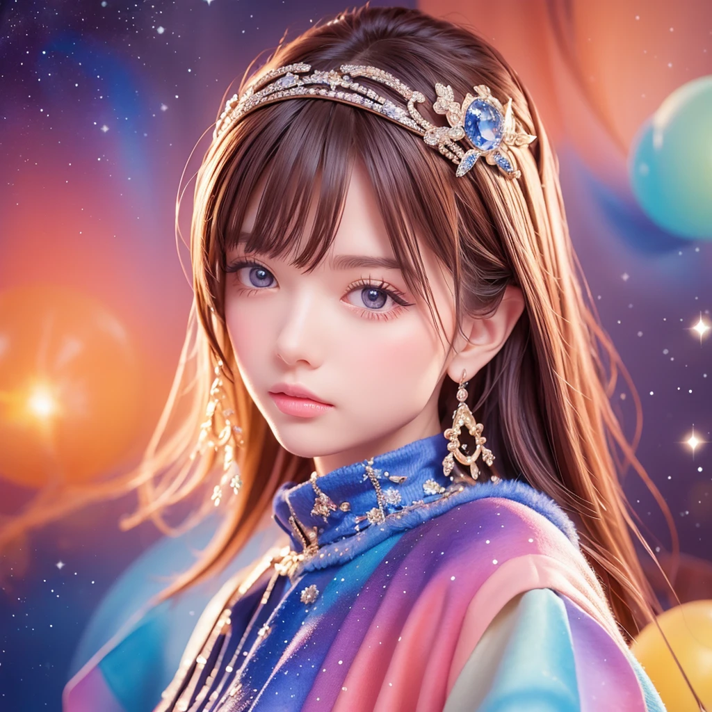 Portraiture (Strass) In space, Colors of the universe, Magnificent watercolor style, (Look to the side:1.1), Furry, (alone:1.1),