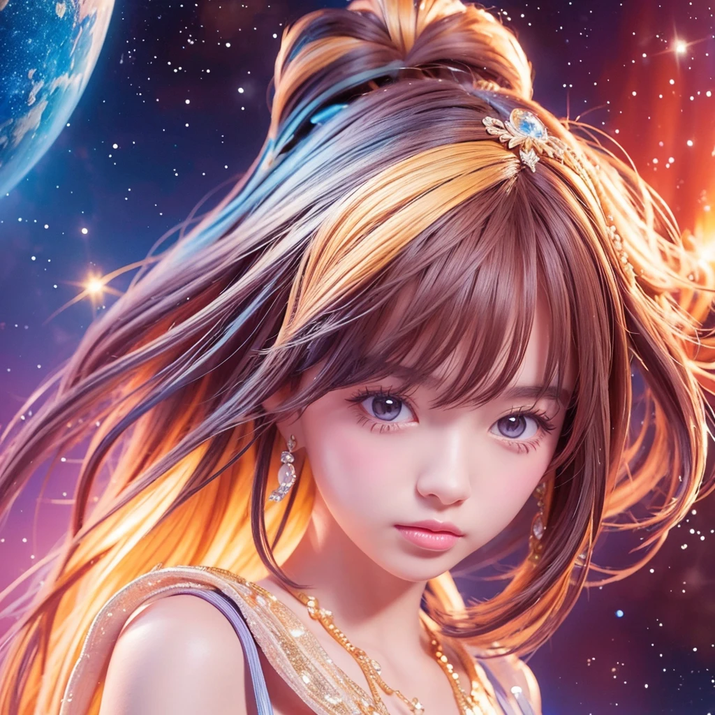 Portraiture (Strass) In space, Colors of the universe, Magnificent watercolor style, (Look to the side:1.1), Furry, (alone:1.1),