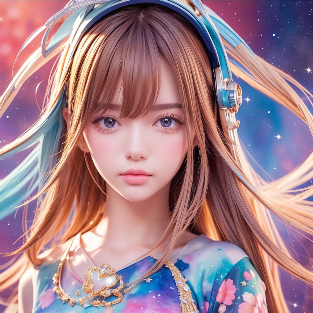 Portraiture (Strass) In space, Colors of the universe, Magnificent watercolor style, (Look to the side:1.1), Furry, (alone:1.1),