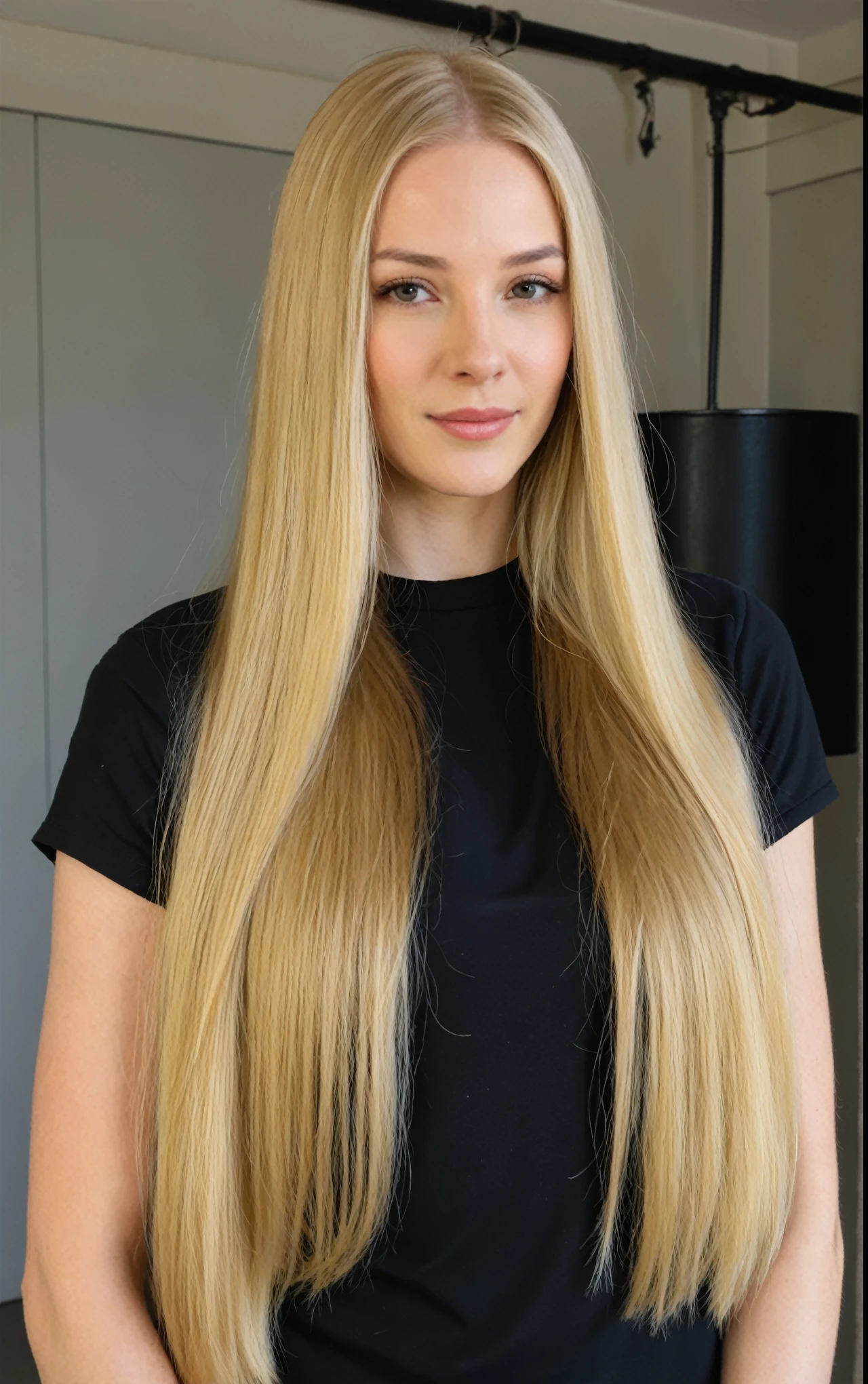A close-up of a woman with long blonde hair standing in a room, her hair is long and straight., long blond hair, extremely long and thick blonde hair, long brown blonde hair, but long blonde and straight, Absurdly long blonde hair, long hairstyle, dark long blond hair, with long blonde hair, glorious long blonde hair, with long hair, long blond hair