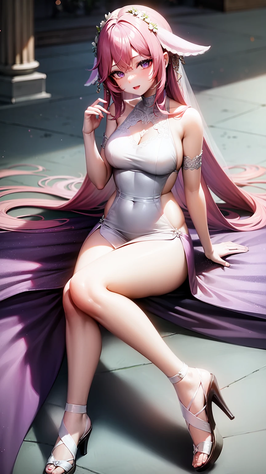 purple eyes,Wedding dress,long skirt,pink hair