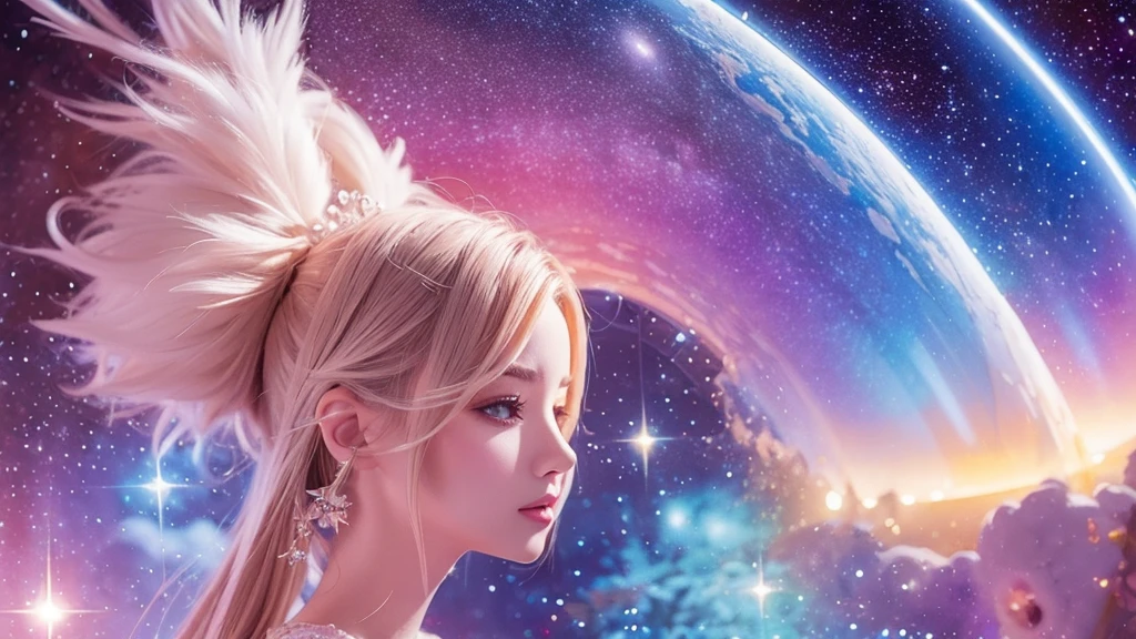 Portraiture (Strass) In space, Colors of the universe, Magnificent watercolor style, (Look to the side:1.1), Furry, (alone:1.1),