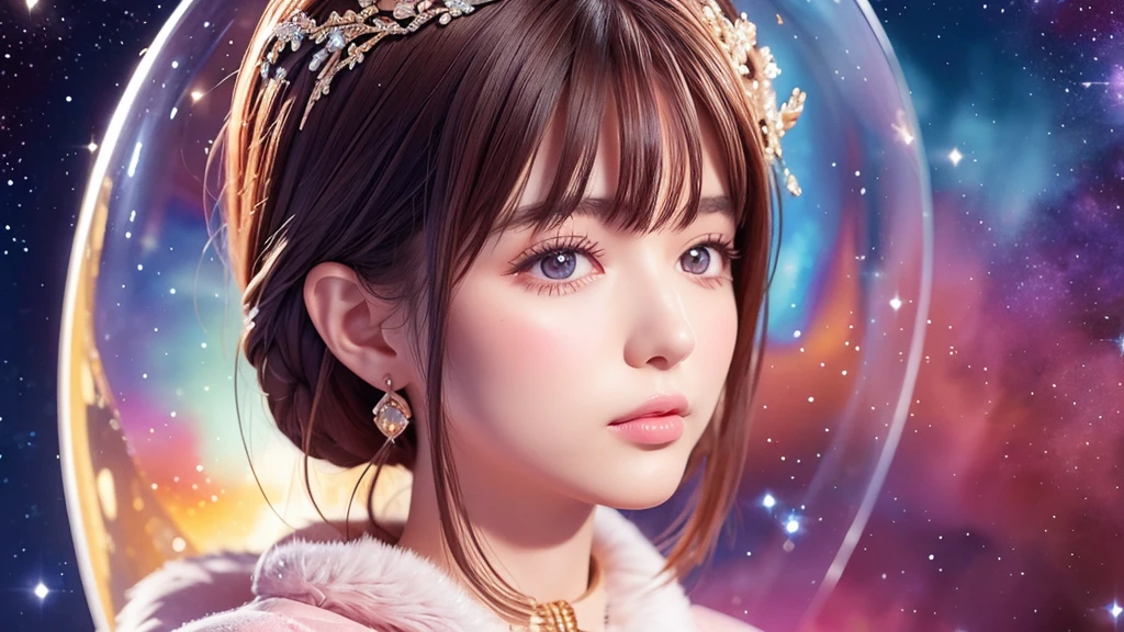Portraiture (Strass) In space, Colors of the universe, Magnificent watercolor style, (Look to the side:1.1), Furry, (alone:1.1),