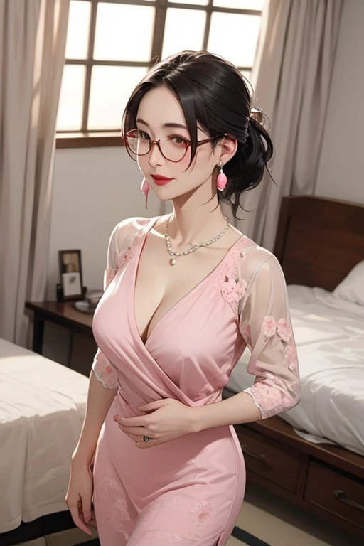 Two beautiful mature women, 55-year-old Japanese woman, Married women, Fine Lines, Long eyelashes, Shining Eyes, Wearing glasses, Low Ponytail, eye shadow, Red lipstick, Pink Cheeks, elegant, Pearl Necklace, Earrings, See-through night dress, Cleavage, Large Breasts, Big Breasts, bed, Hand in hand, photo shoot, gravure, Pussy, Browsing Caution,