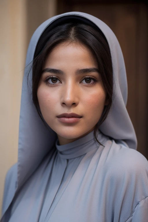 jeune femme d'origine arabe maghrebine peau matte cheveux noir brillant dent blanches grains de beauté sur le nez