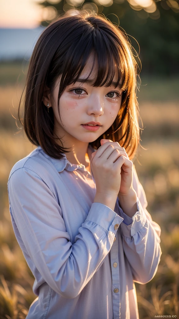 , Beauty, Surrounded by lots of cows , close up,Blushed face, Crouching,
