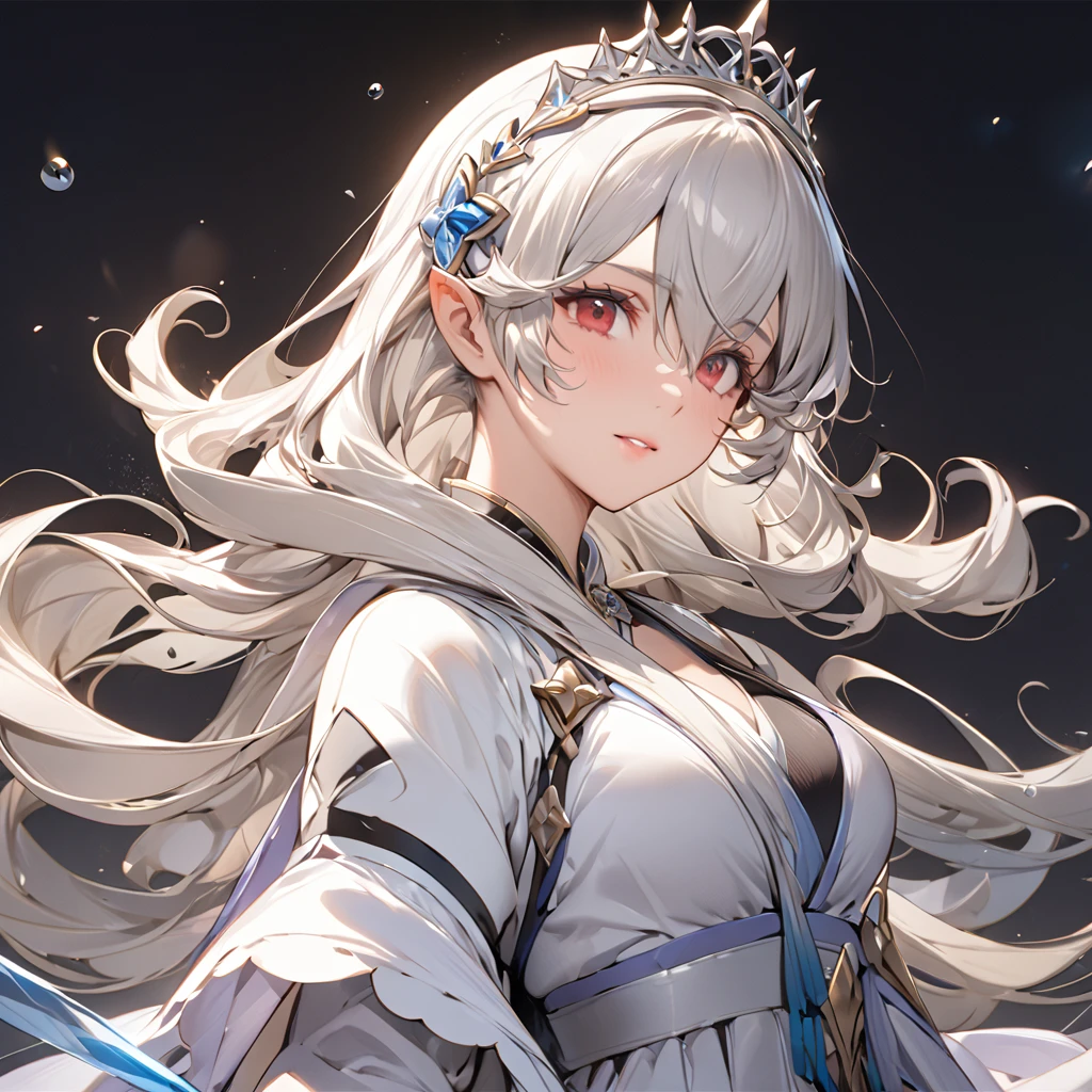 ((Highest quality)), ((masterpiece)), (detailed), （Perfect Face）、The woman is Kamui, a princess with medium-long silver hair.