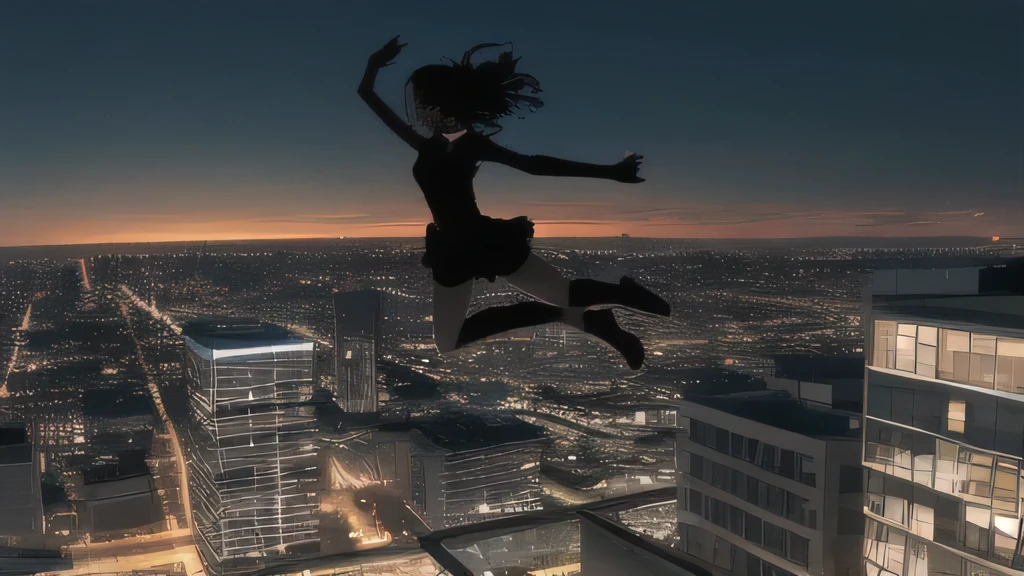 Jumping from a high rise apartment Black silhouette midnight Fainted
