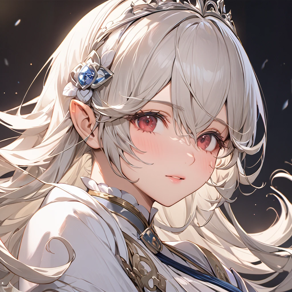 ((Highest quality)), ((masterpiece)), (detailed), （Perfect Face）、The woman is Kamui, a princess with medium-long silver hair.