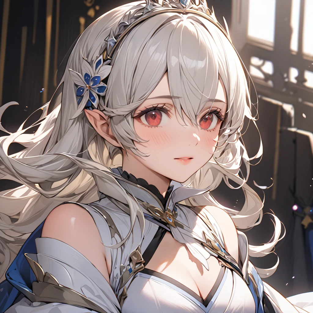 ((Highest quality)), ((masterpiece)), (detailed), (Perfect Face)、The woman is Kamui, a princess with medium-long silver hair.